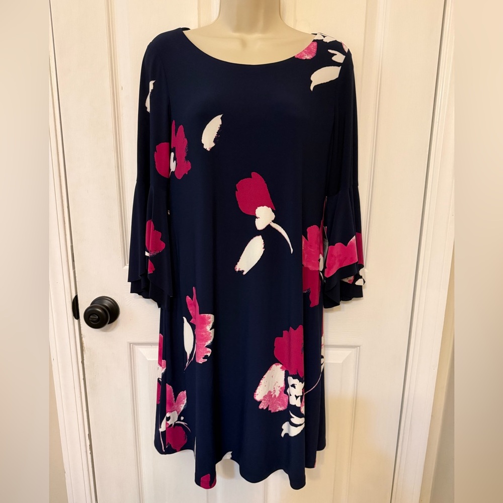 NWT Ralph Lauren Navy Pink Floral Shift Dress Size 4 - Picture 2 of 7